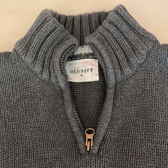 OLD NAVY Boys 1/4 Zip Grey Gray Tight Knit 100% Cotton Collared Sweater Size M - Picture 3 of 16